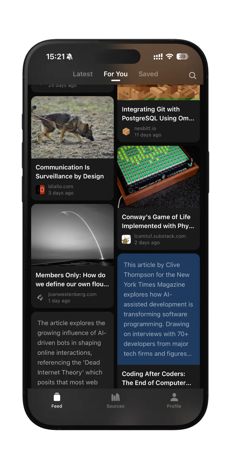 Personalized For You feed curated from your own sources